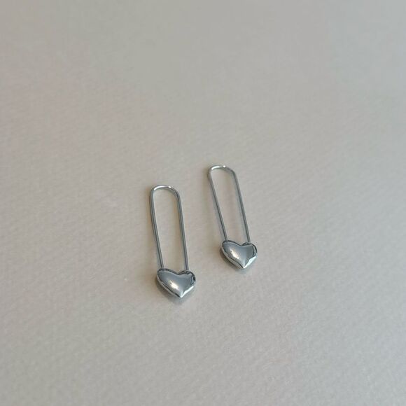 Silver Heart Drop Earrings M1220 - Picture 3 of 4